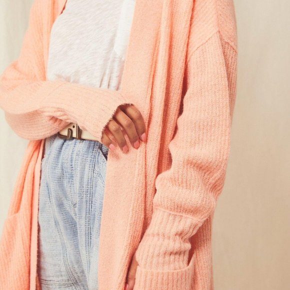 FREE PEOPLE BB Lightweight Ribbed Sweater Cardigan thumb hole sleeves - Picture 3 of 7